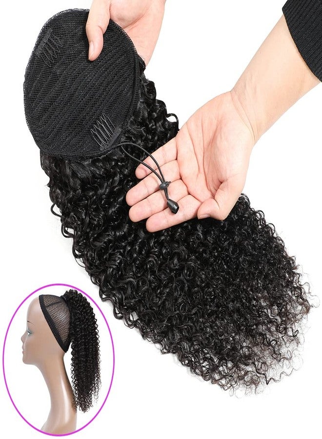 Adette 18 Inch Curly Ponytails Human Hair Drawstring Ponytail Extension Kinky Curly Clip in Pony Tail Hair Extensions Hair Pieces for Black Women Natural Black - Image 3